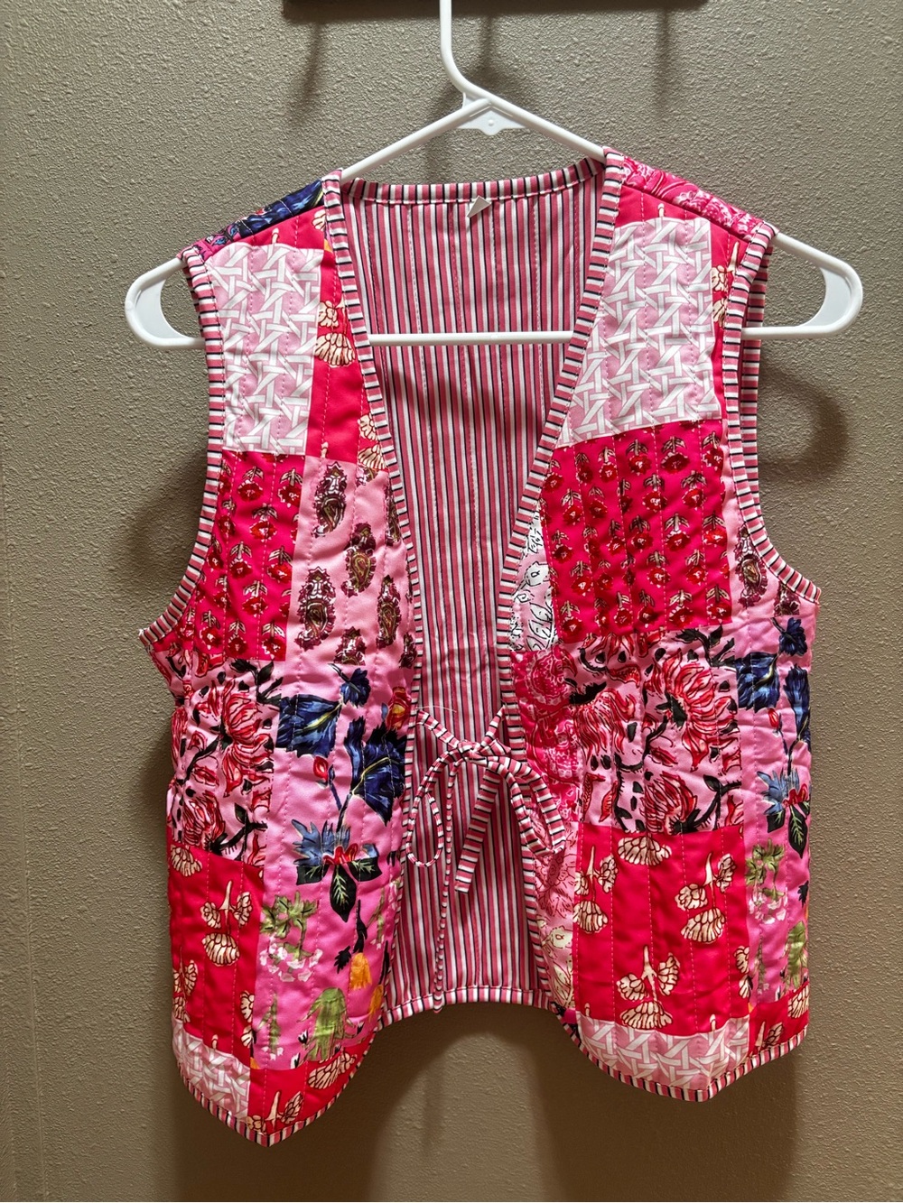 Floral Patchwork Quilted Pink Tie-Front Vest